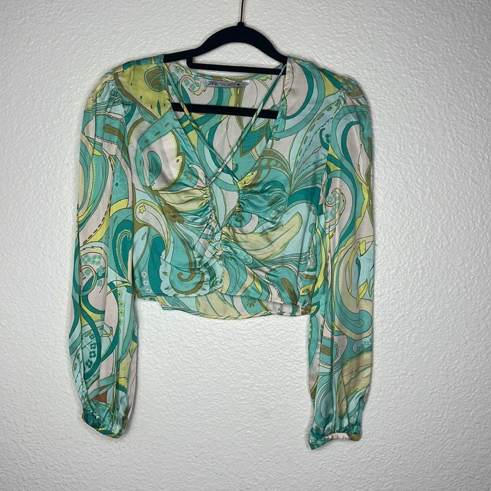 Zara Satin silky long sleeve crop top